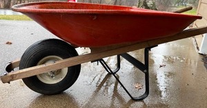lot 49 image: Wooden Handle and Axel Wheel Barrow