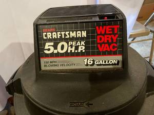 lot 54 image: Craftsman 16 Gallon 5 Horsepower WetDry Vac