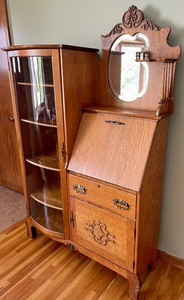 lot 3 image: Antique Curved Glass Secretary Cabinet