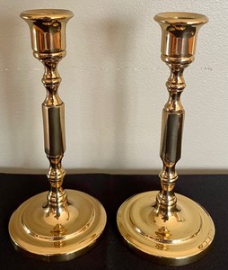 lot 123 image: Beautiful Brass Candle Holders and Snuffer