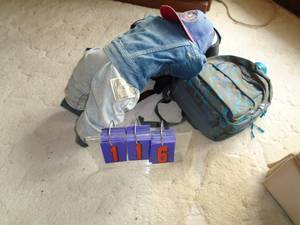 Qty of 2 back packs & time out doll. As shown.