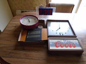 Coors clock & assorted claocks. As shown.