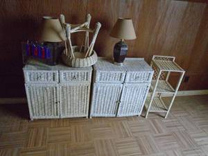 Wicker stands & lamp. As shown.