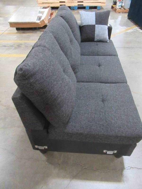 lot 166 image: Jet Black Linen 4-Seater L-Shaped Left-Facing Chaise Sectional Sofa, F125A - Missing Chaise Sofa Section Only..