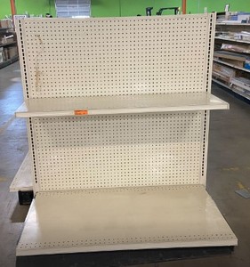 lot 405 image: Retail Gondola Display and Shelving (1)(4ft wide per section). Auction is for the gondola and shelves in photos.