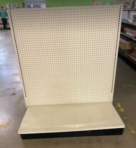 lot 406 image: Retail Gondola Display and Shelving (2)(4ft wide per section). Auction is for the gondola and shelves in photos.