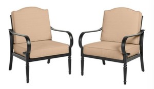 lot 415 image: Laurel Oaks Brown Steel Outdoor Patio Stationary Dining Chair with Sunbrella Beige Tan Cushions (2-Chairs), H104-01574700.