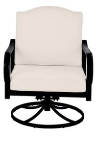 lot 417 image: Laurel Oaks Black Steel Outdoor Patio Lounge Chair with CushionGuard Almond Tan Cushion (Missing Back Cushion).