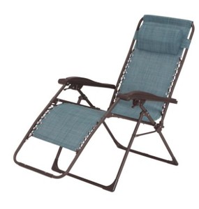 lot 428 image: Mix and Match Dark Taupe Folding Zero Gravity Steel Outdoor Patio Sling Chaise Lounge Chair in Conley Denim Blue.