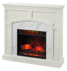 lot 431 image: Fallston 45 in. Infrared Wall Mantel Electric Fireplace with Cool Glow and Reversible Insert in White, 143597-A - UNCLAIMED FREIGHT