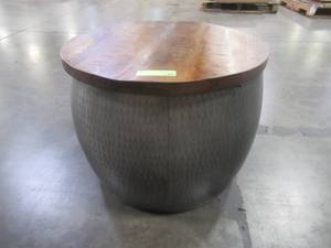 lot 414 image: Powell Royce Drum with Storage in Pewter, D1241A19S. Slight Scratching.