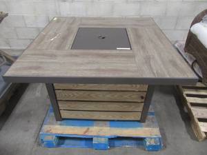 lot 420 image: Summerfield 44 x 44 x 24.5 Square Steel Propane Fire Pit with Wood-Look Tile Top, 2102FP - Top Cracked.