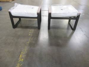 lot 424 image: West Park Black Aluminum Outdoor Ottoman with CushionGuard White Cushions (2-Pack), 7310840000.
