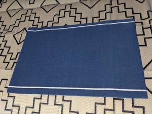 lot 25 image: Blue and White Rubber Door Mat Rug, 30 x 46