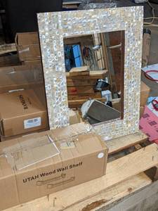 lot 47 image: Decorative Mother of Pearl Wall Mirror and Set of Shelves