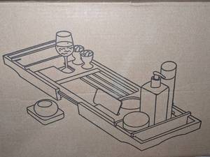 lot 53 image: 2 Adjustable Bathtub Caddy Trays - White and Natural