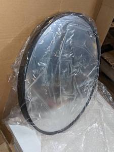 lot 52 image: Grander Images 18 Round Wall Mirror wBlack Metal Frame