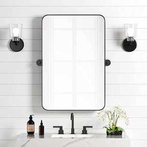 lot 55 image: HMANGE 24 x 36 Inch Pivot Bathroom Mirror wBlack Metal Frame