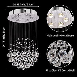 lot 62 image: Set of 2 Sparkling Modern 6-Light Crystal Raindrop Chandeliers