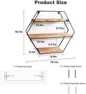 lot 96 image: Tefr Rustic Metal & Natural Wood Hexagon Floating Shelves