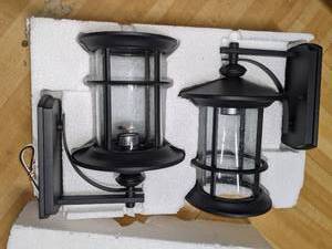 lot 108 image: Pair of Outdoor Wall Mount Black Lantern Lights