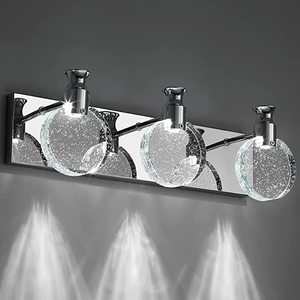 lot 103 image: PAZALA 3 Light LED Bathroom Vanity Light Fixture wCrystal Bubble Glass
