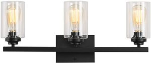 lot 107 image: 3 Light Black Vanity Light Fixture wClear Glass Shades