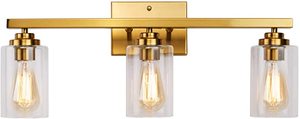 lot 114 image: 3 Light Brass Vanity Light Fixture wClear Shades