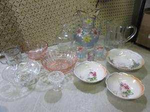 (F-1) Assorted Glass Bowls Pitchers...