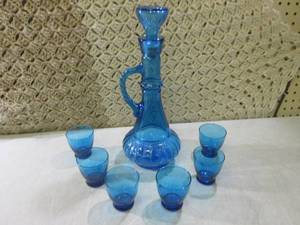 (BS) Blue Glass Liquor Bottle with ...