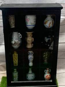 lot 64 image: Collection of Antique Miniature Japanese Vases in Shadowbox