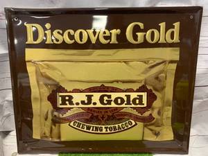 lot 68 image: 1981 Original RJ Gold Chewing Tobacco Metal Sign from  17 X 21