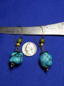 lot 119 image: Homeade turquoise dangle earrings