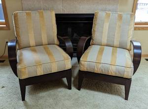 Pair of Elegant Ethan Allen Striped Print Armchairs