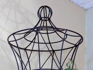 Large Metal and Glass Candleholder with Faux Foliage