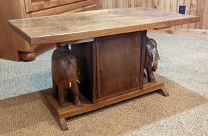 lot 21 image: Unique Carved Wood Elephant Coffee Table
