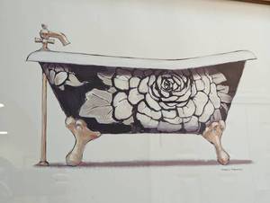 lot 32 image: Framed Floral Bathtub Print by Marco Fabiano