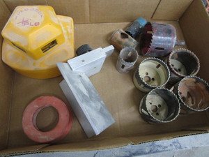 lot 192 image: PLS 360 laser level, hole saws...