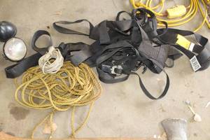 lot 708 image: Tree Climbing Harness, Ratchet Strap, Rope