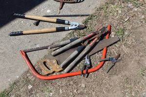 lot 810 image: Hand Tools - Pruners, Hand Saws, Bypass Loppers, Tree Saw, Tire Iron