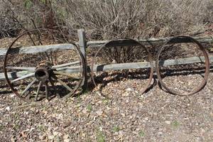 lot 888 image: Lot of (3) Vintage Wagon Wheels