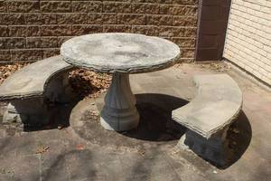 lot 980 image: Concrete Patio Table, (2) Benches