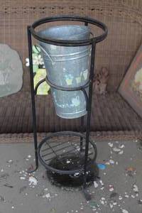 lot 999 image: Metal Pail Planter, Stand