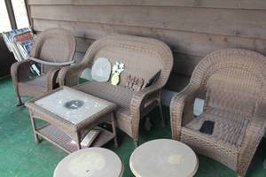 lot 1017 image: Patio Table Set - Table, Chair, Rocking Chair, Love Seat