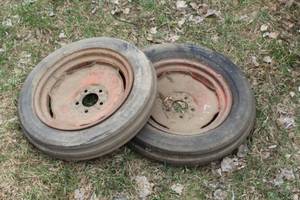 lot 1060 image: Lot of (2) 4.00-15 F-2 Tractor Tires with 5-Lug 16 Rim