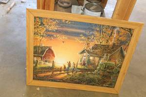 lot 1087 image: Wood Framed Farm House Puzzle Print by Terry Redlin