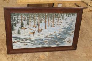 lot 1115 image: Elk by Gary French circa 1995 Signed Wall Art , Wood Frame