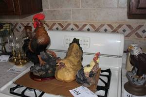 lot 104 image: Lot of (3) Rooster Theme Table Dcor