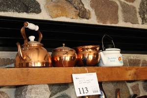 lot 113 image: Brass Tea Kettle, Kettle Pot with Lid, Kettel Bowl with Steel Tea Kettle