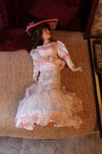 lot 200 image: Vintage 18 Pink Dress and Hat Southern Bell Doll
